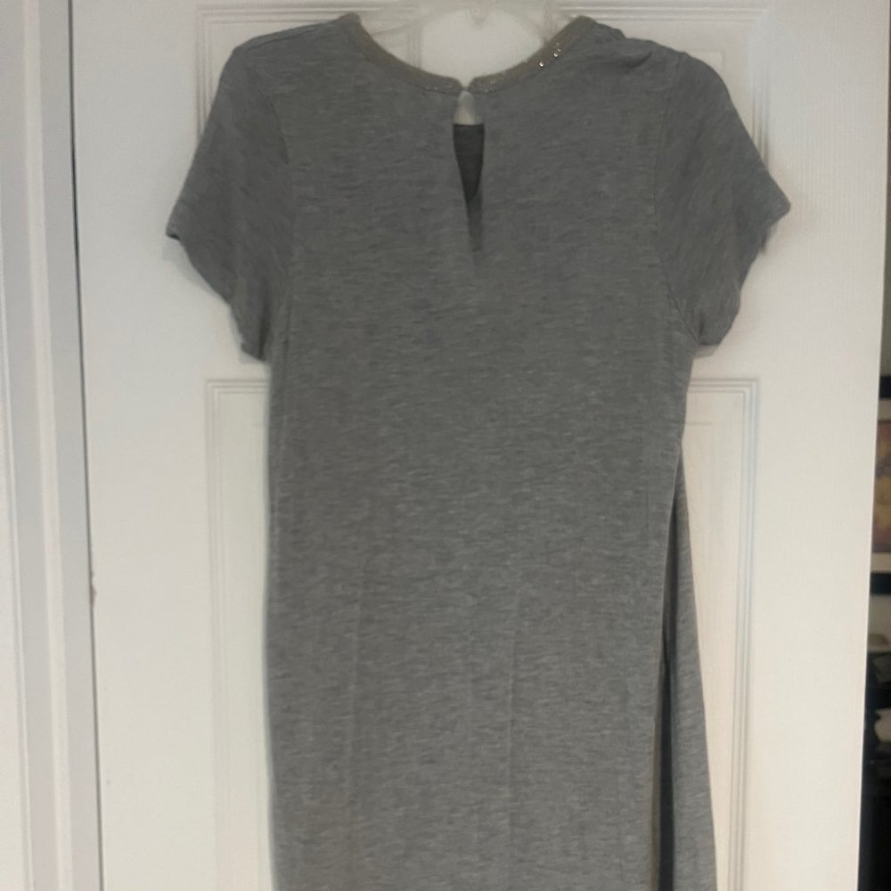 YOUNG FABULOUS AND BROKE Gray Sparkle Sequin Beaded Neckline T Shirt Dress M L - Picture 3 of 3